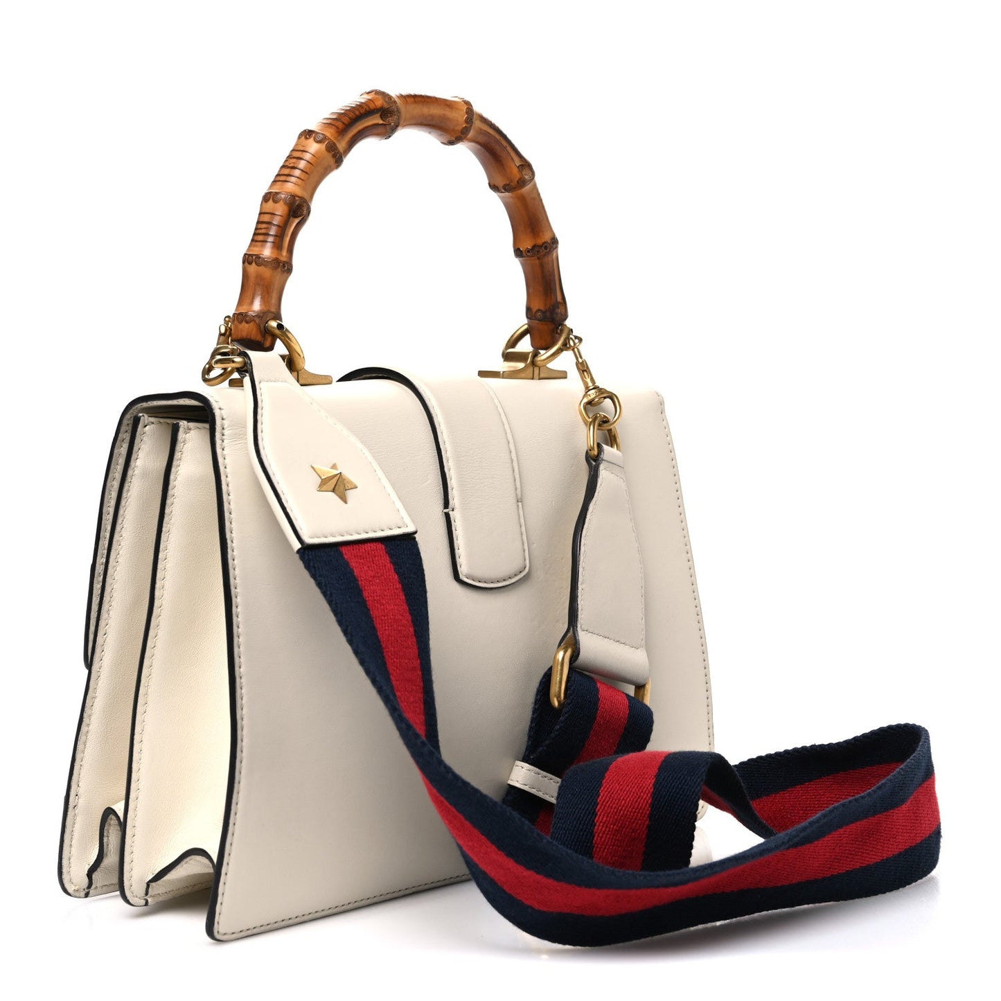 Calfskin Bamboo Web Medium Dionysus Top Handle Bag White Blue Hibiscus Red