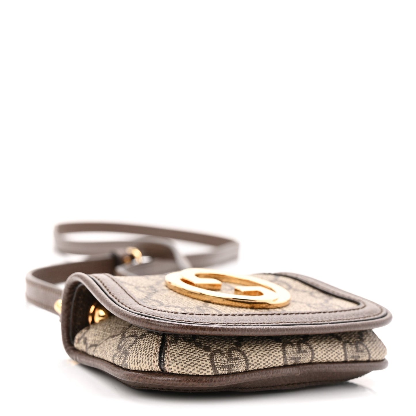 GG Supreme Monogram Textured Dollar Calfskin Blondie Card Case Wallet with Strap Beige Ebony New Acero