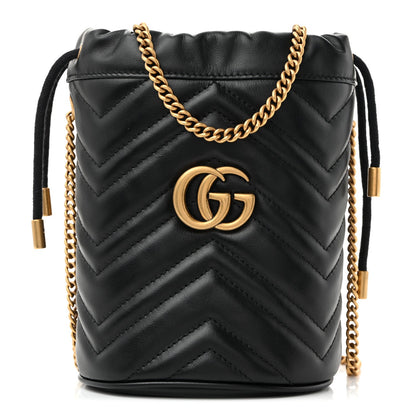 Calfskin Matelasse Mini GG Marmont 2.0 Bucket Bag Black