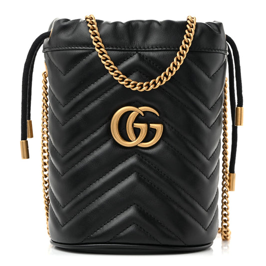 Calfskin Matelasse Mini GG Marmont 2.0 Bucket Bag Black