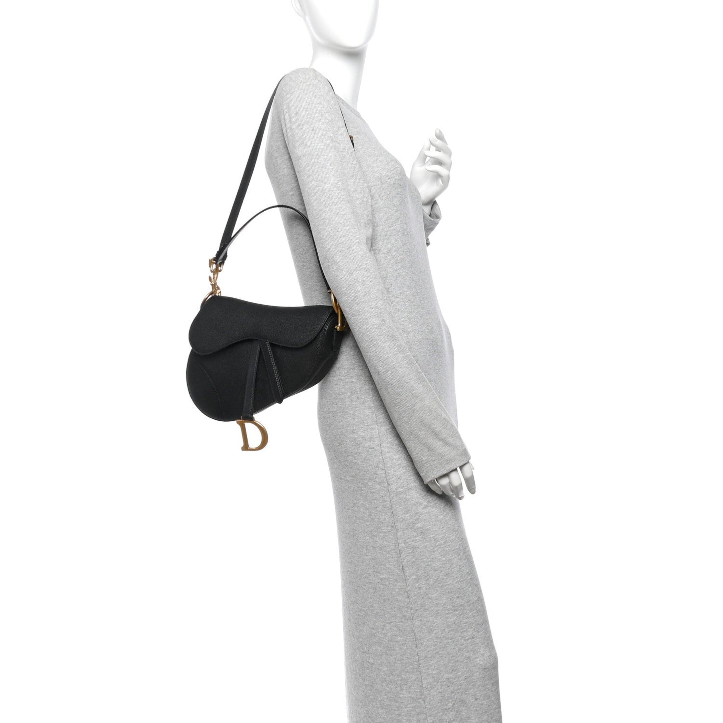 Grained Calfskin Saddle Bag With Strap Black