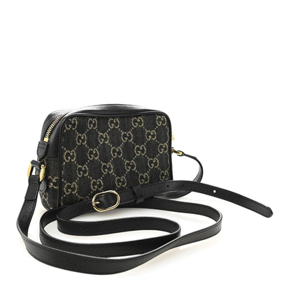Jacquard Black Denim GG Monogram Textured Dollar Calfskin Mini Ophidia Shoulder Bag Black Ivory