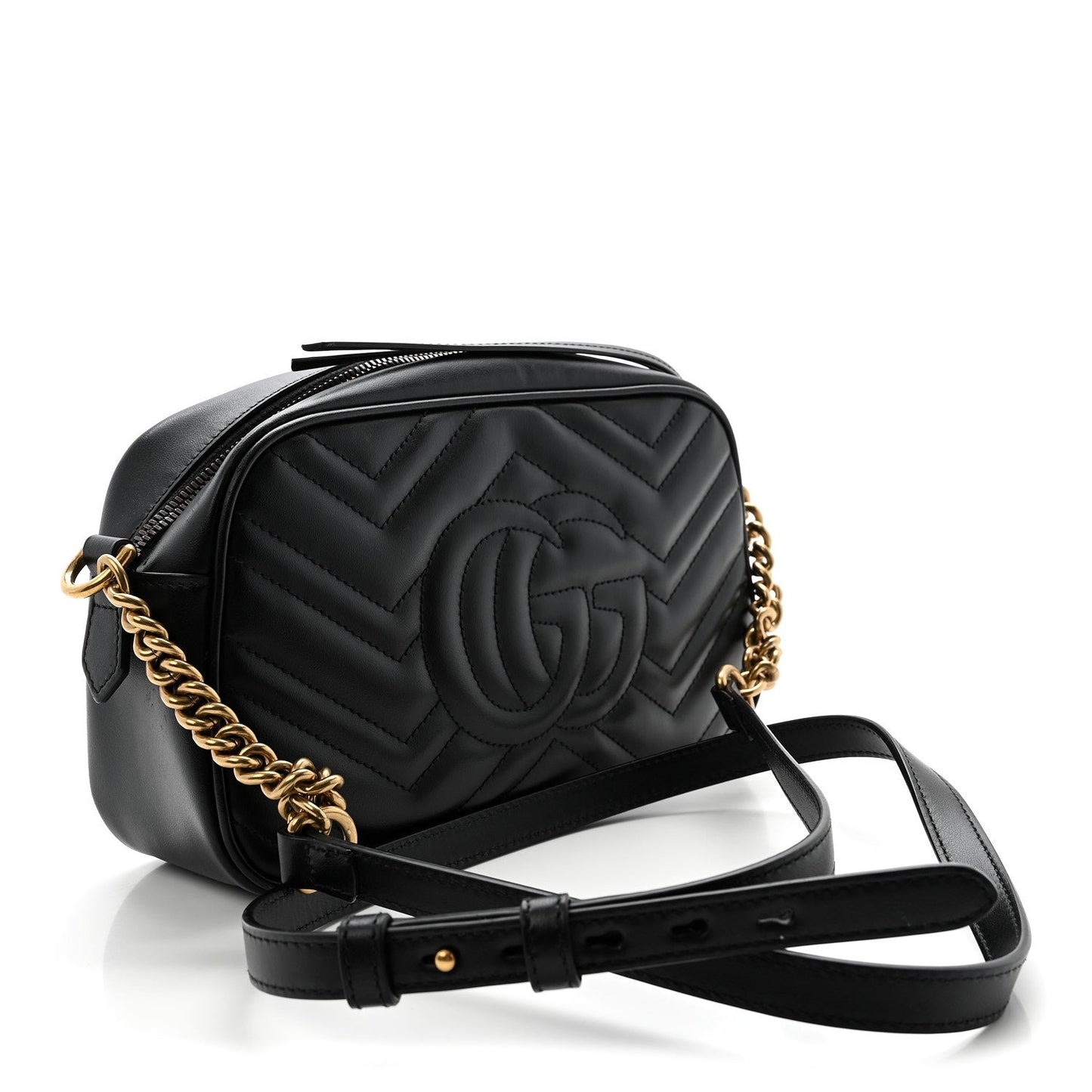 Calfskin Matelasse Small GG Marmont Chain Shoulder Bag Black