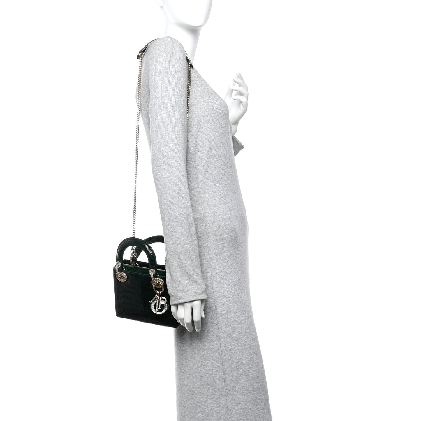 Alligator Crystal Mini Lady Dior Dark Green