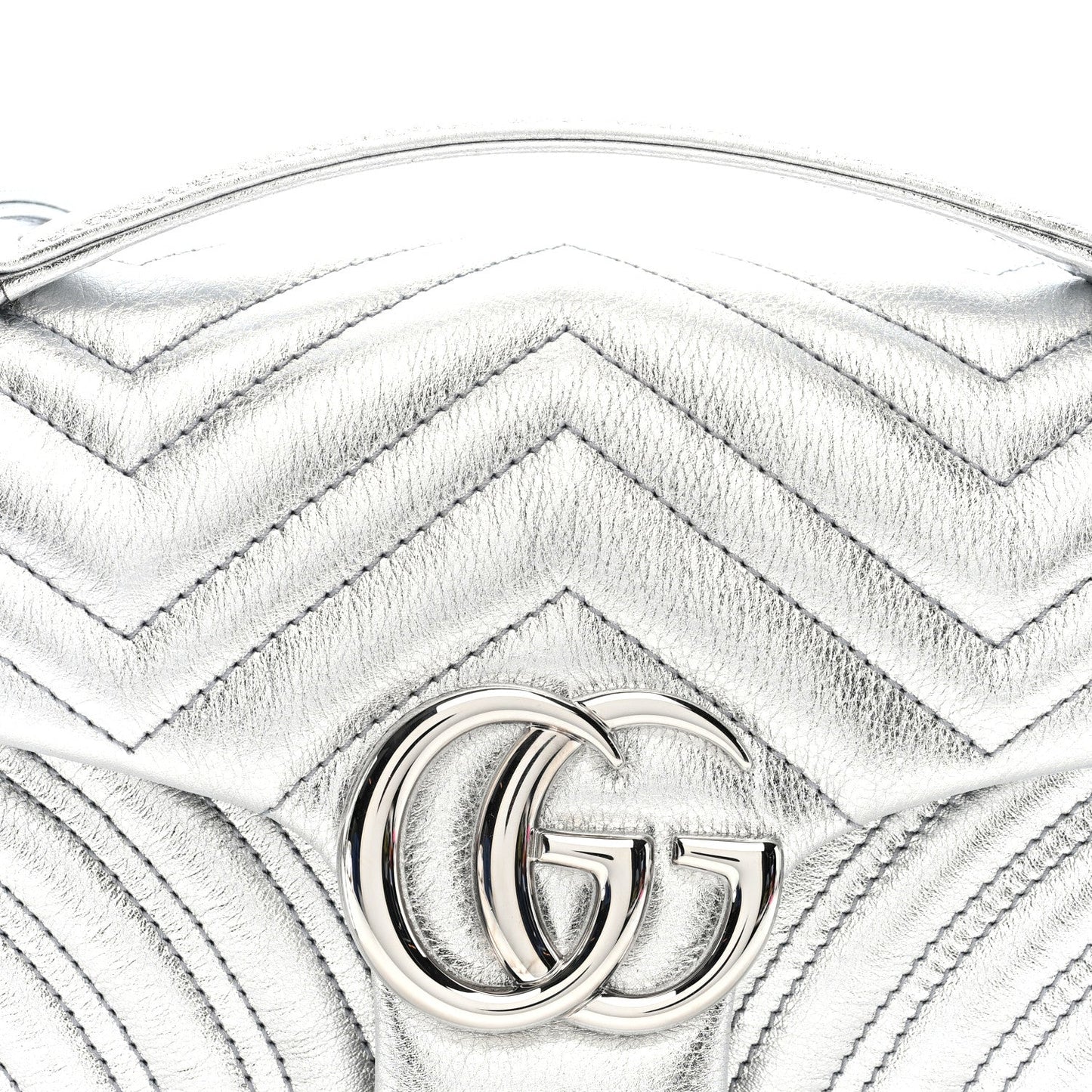 Metallic Calfskin Matelasse Small GG Marmont Shoulder Bag Silver