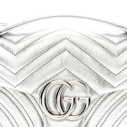 Metallic Calfskin Matelasse Small GG Marmont Shoulder Bag Silver