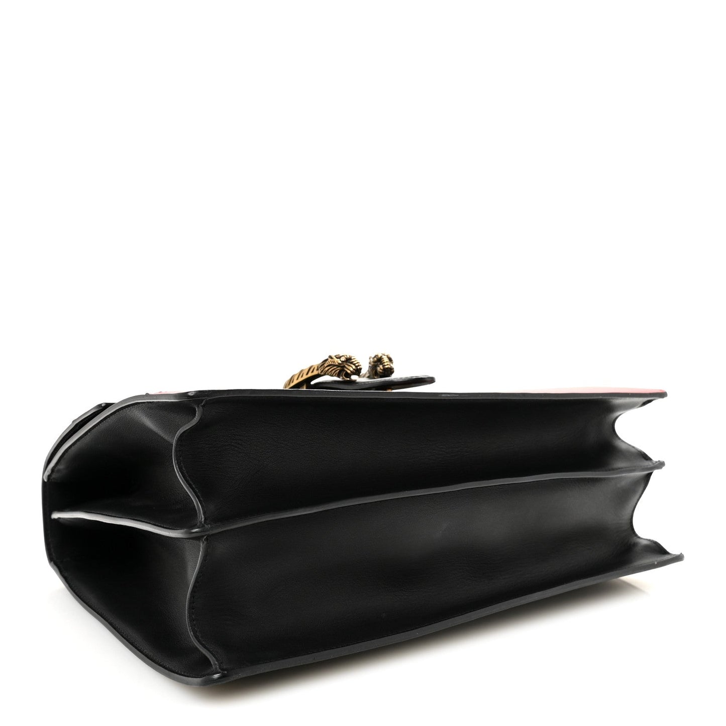 Calfskin Bamboo Web Large Dionysus Top Handle Bag Black Bright Evergreen Hibiscus Red