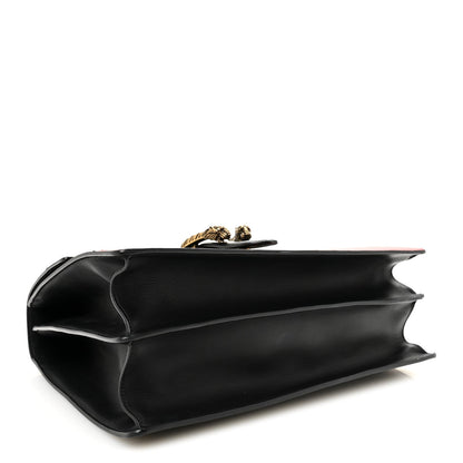 Calfskin Bamboo Web Large Dionysus Top Handle Bag Black Bright Evergreen Hibiscus Red