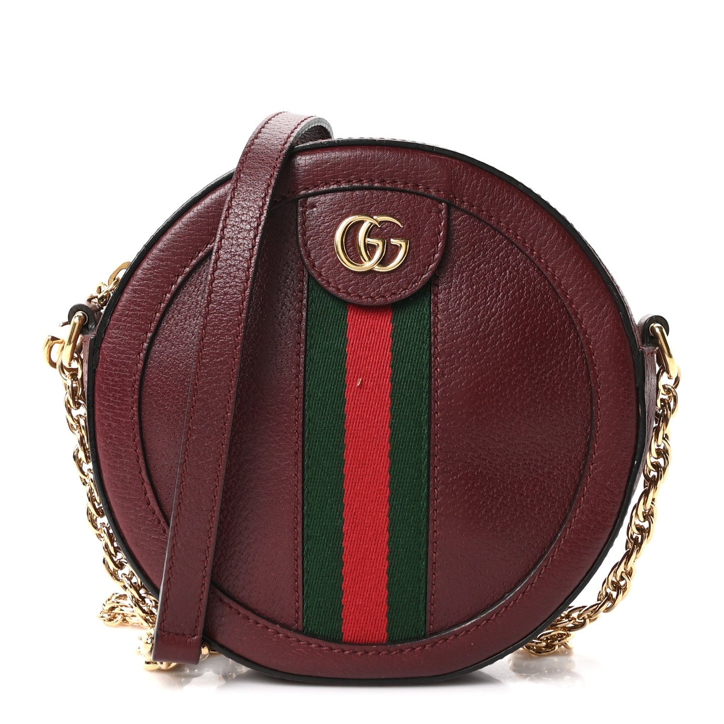 Soft Textured Calfskin Web Mini Ophidia Round Shoulder Bag Vintage Bordeaux