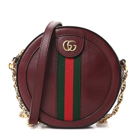 Soft Textured Calfskin Web Mini Ophidia Round Shoulder Bag Vintage Bordeaux