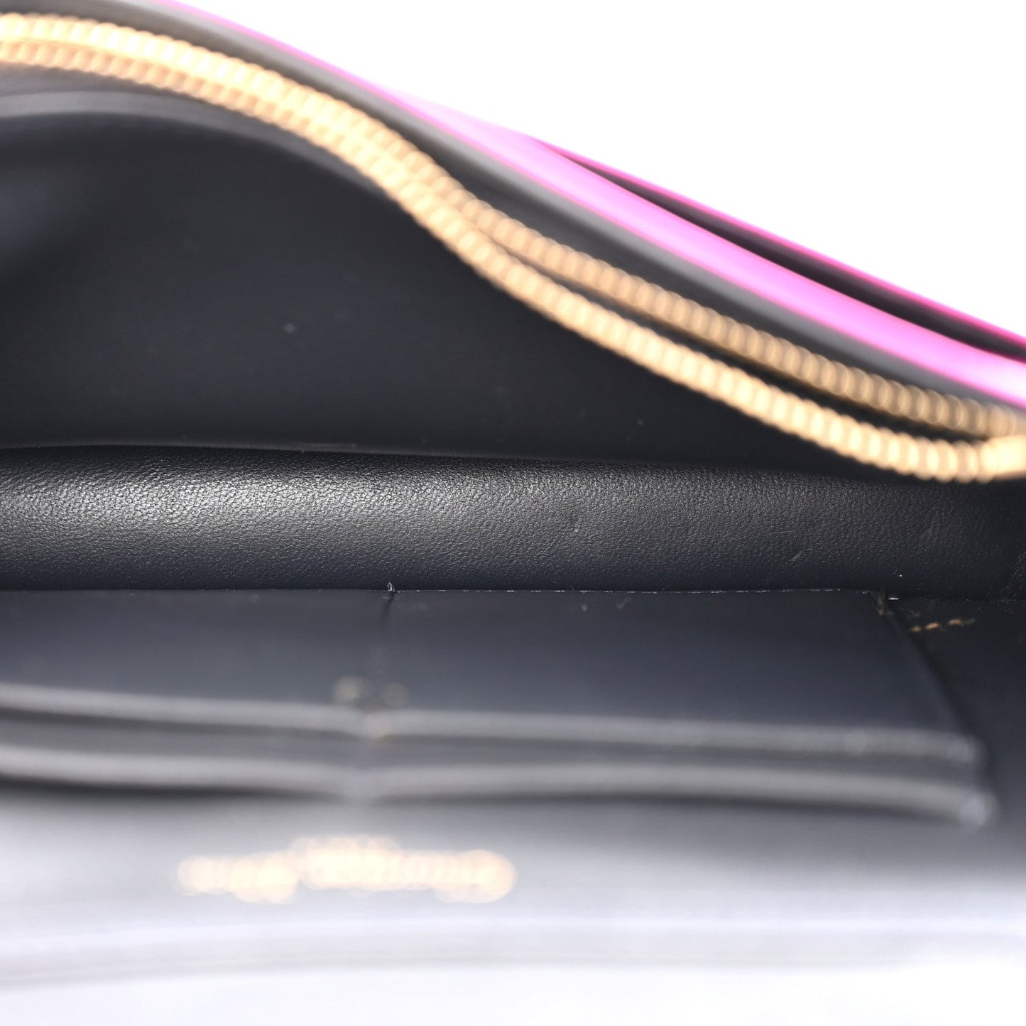 Metallic Patent Micro-Cannage Diorama Wallet on Chain Pouch Pink