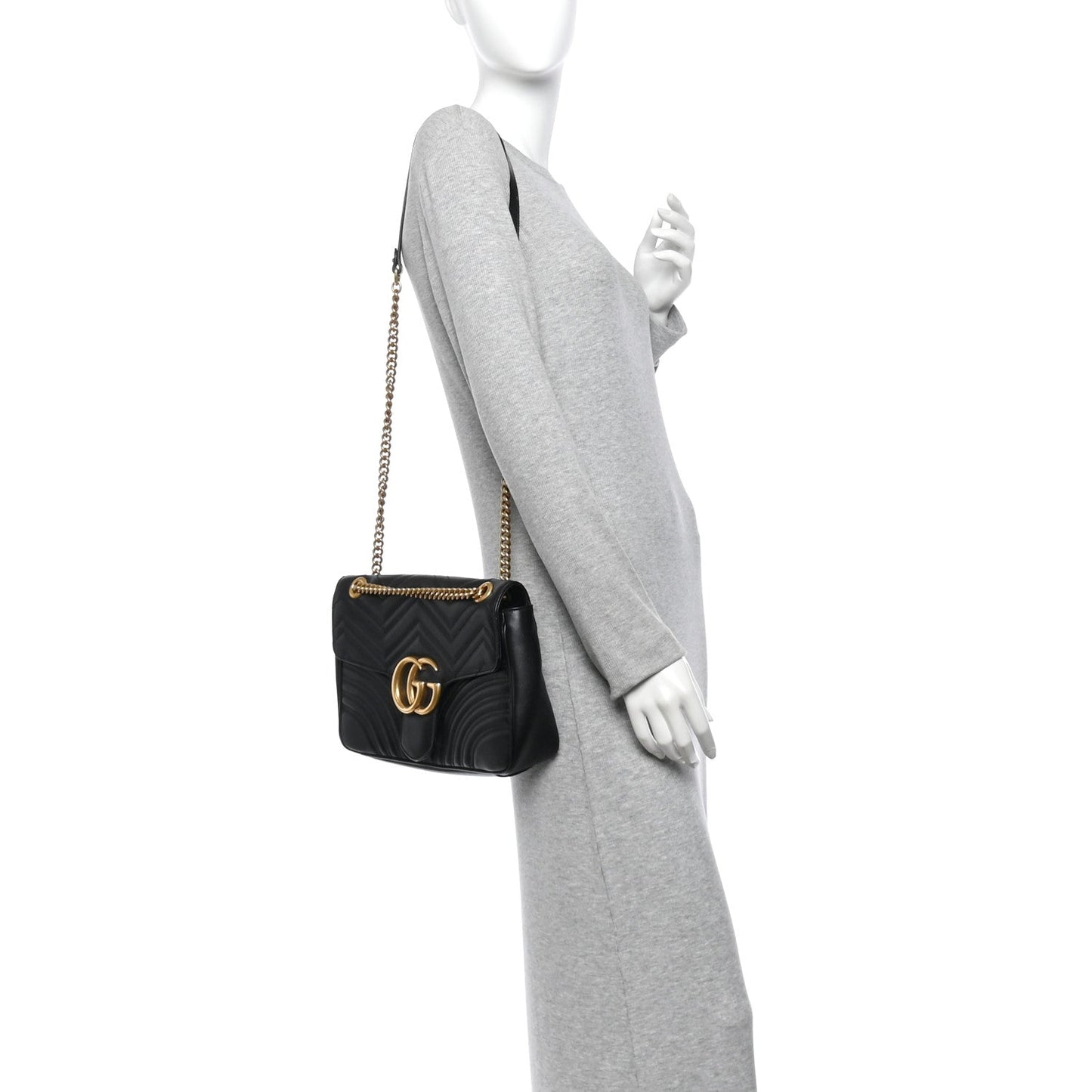 Calfskin Matelasse Medium GG Marmont Shoulder Bag Black