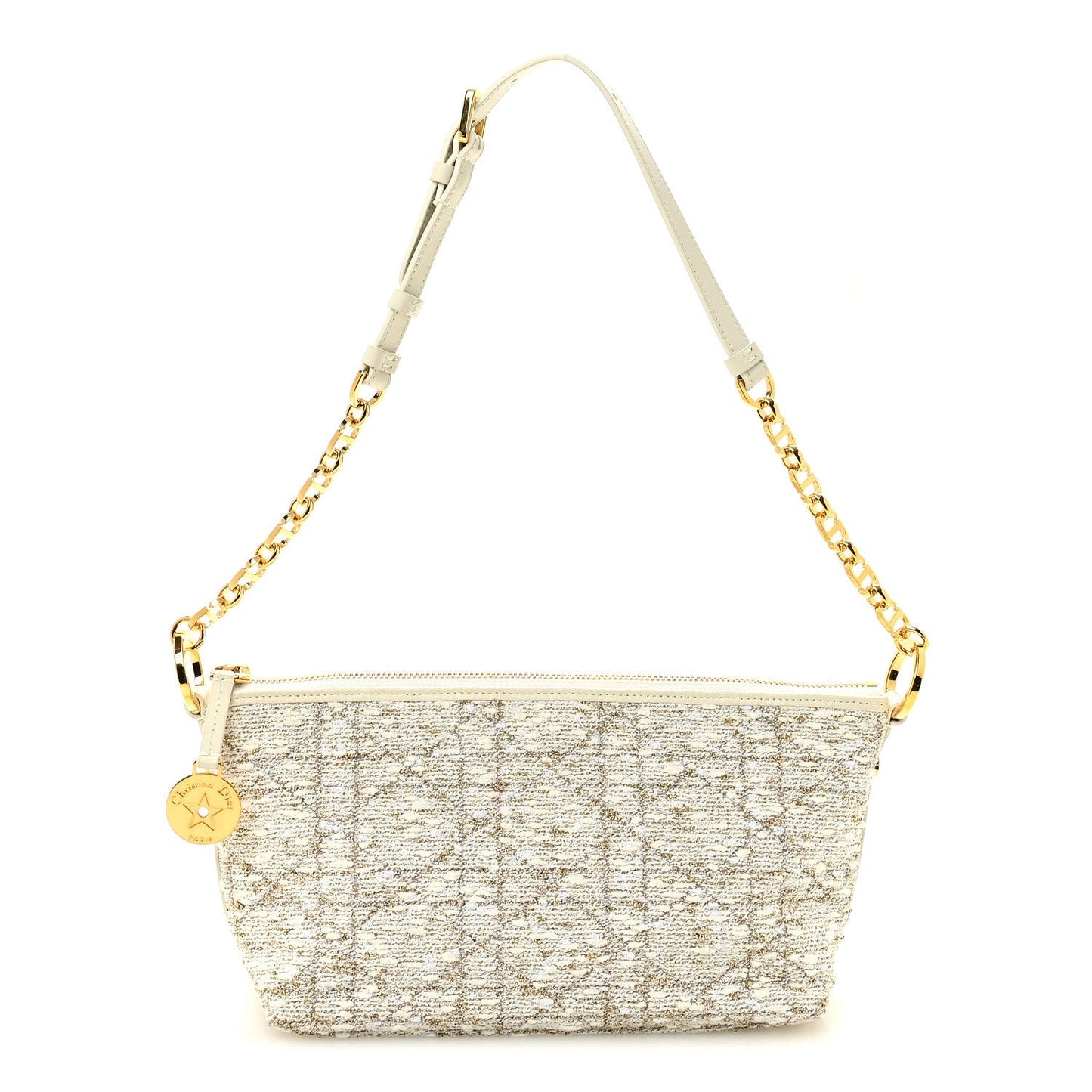 Tweed Cannage DiorStar Hobo Bag White Gold