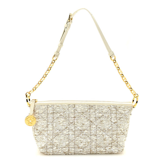 Tweed Cannage DiorStar Hobo Bag White Gold