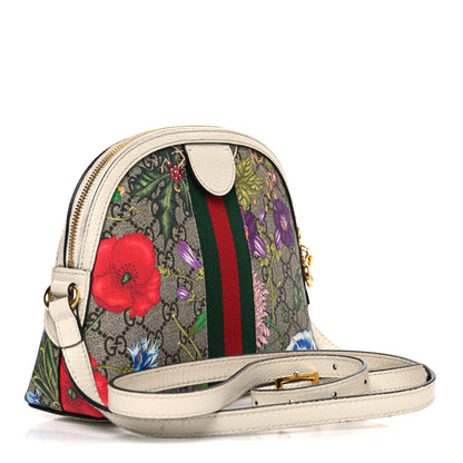 GG Supreme Monogram Flora Web GG Small Ophidia Dome Shoulder Bag White