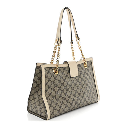 GG Supreme Monogram Medium Padlock Tote White