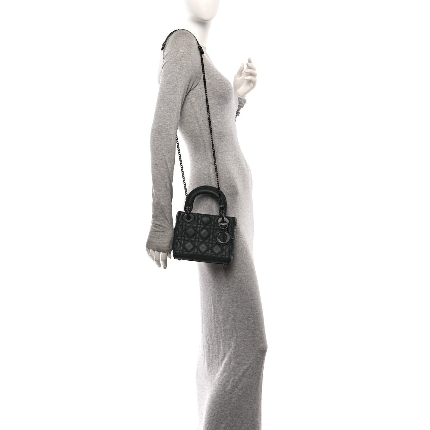 Ultra Matte Calfskin Cannage Mini Lady Dior Black