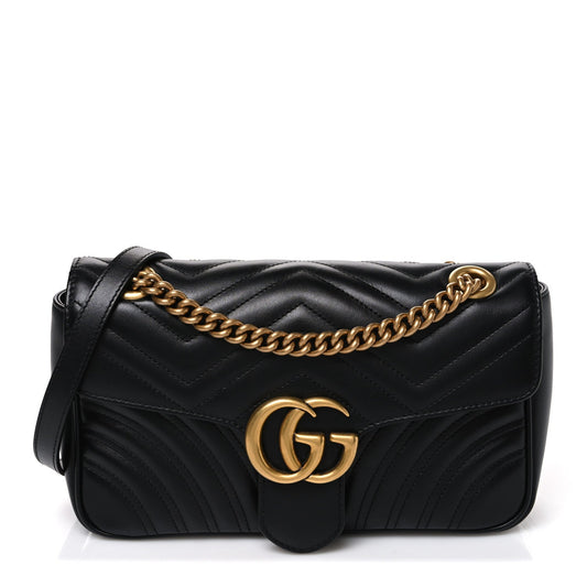 Calfskin Matelasse Small GG Marmont Shoulder Bag Black