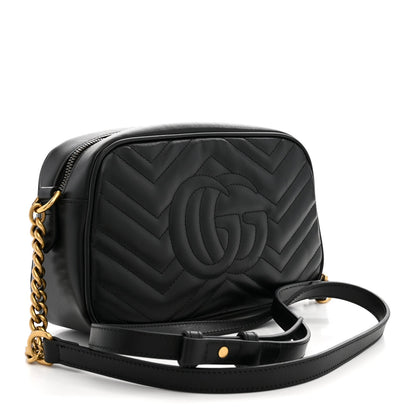 Calfskin Matelasse Small GG Marmont Chain Shoulder Bag Black
