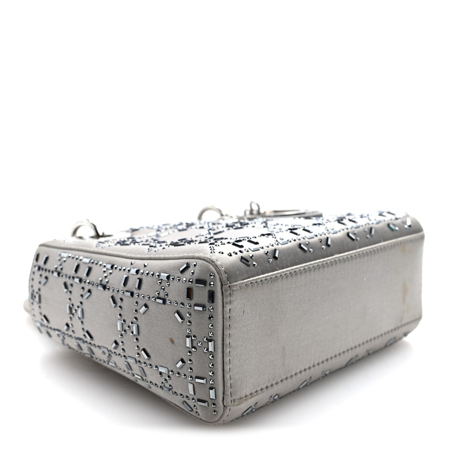 Satin Crystal Cannage Mini Lady Dior Gray