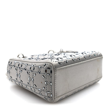 Satin Crystal Cannage Mini Lady Dior Gray