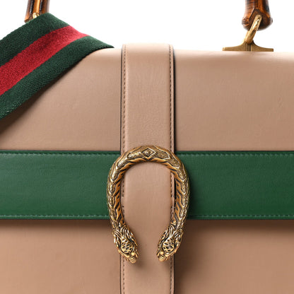 Moon Calfskin Web Large Dionysus Bamboo Top Handle Bag Camelia Bright Evergreen Hibiscus Red