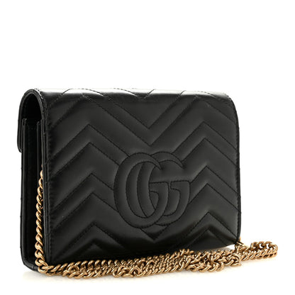 Calfskin Matelasse GG Marmont Chain Wallet Black