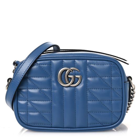 Calfskin Matelasse Aria Mini GG Marmont Chain Shoulder Bag Clear Blue