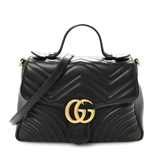 Calfskin Matelasse Small GG Marmont Top Handle Shoulder Bag Black