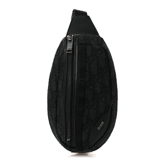Grained Calfskin Oblique Scarab Sling Bag Black