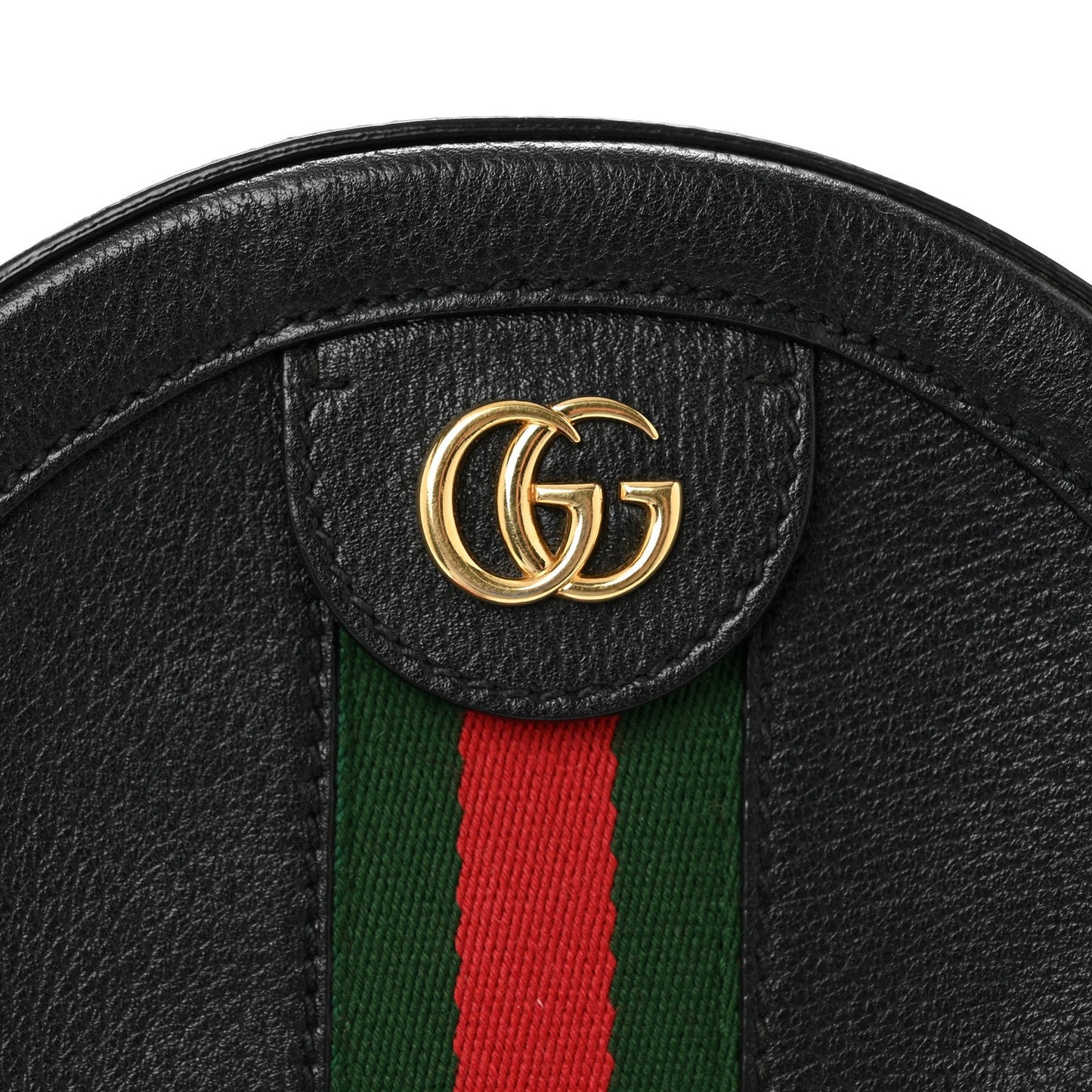 Grained Calfskin Web Mini Ophidia Round Shoulder Bag Black
