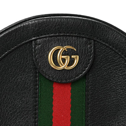 Grained Calfskin Web Mini Ophidia Round Shoulder Bag Black