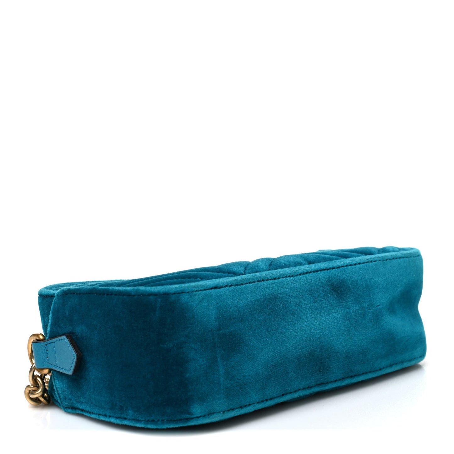 Velvet Matelasse Small GG Marmont Chain Shoulder Bag Pavone Cyan