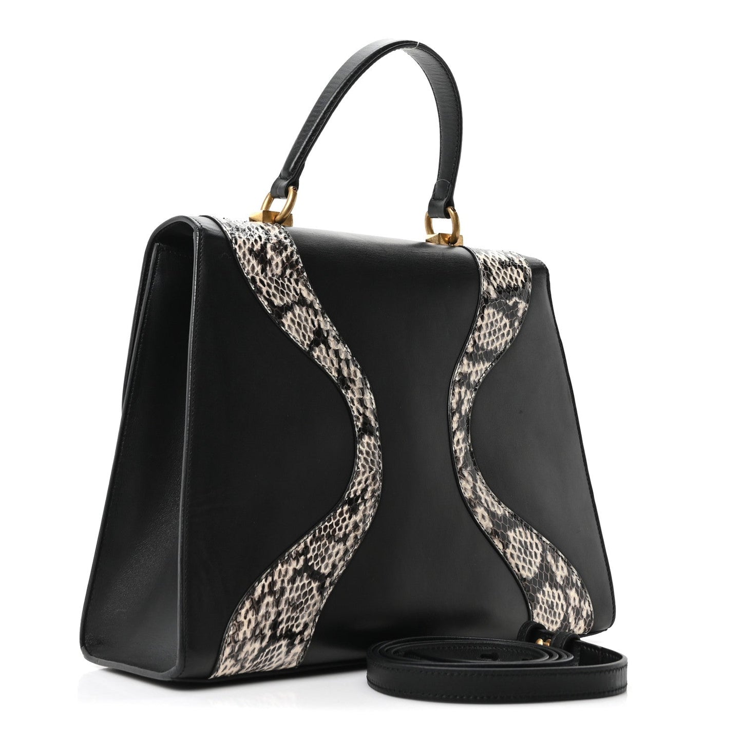 Calfskin Snakeskin GG Supreme Monogram Medium Osiride Top Handle Bag Black