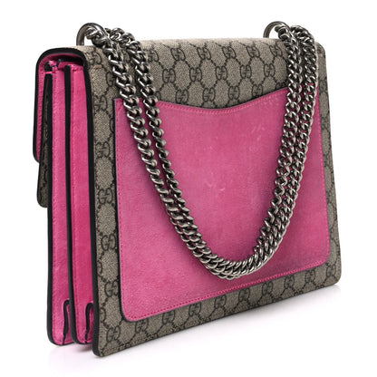 GG Supreme Monogram Suede Pierced Heart Embroidered Medium Dionysus Shoulder Bag Beige Ebony Pink Tropical Flower