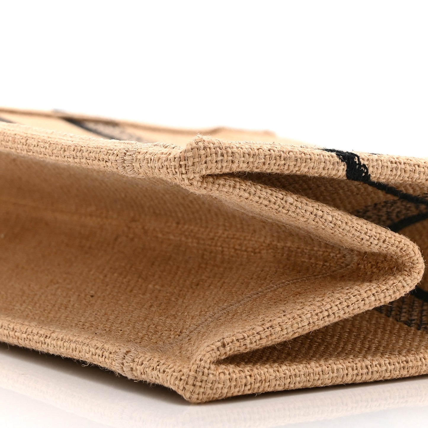 Canvas Jute Embroidered Medium Book Tote Black Beige