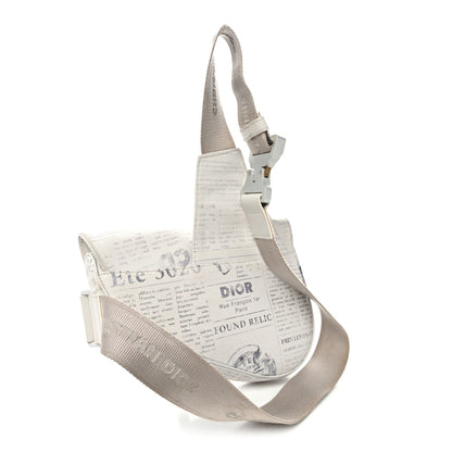 X Daniel Arsham Grained Calfskin Newspaper Print Saddle Bag White