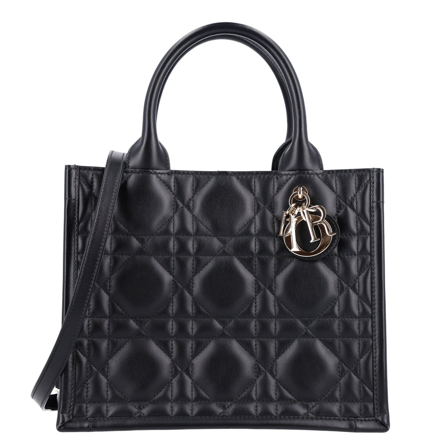Calfskin Macro Cannage Small Book Tote Black