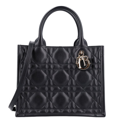 Calfskin Macro Cannage Small Book Tote Black
