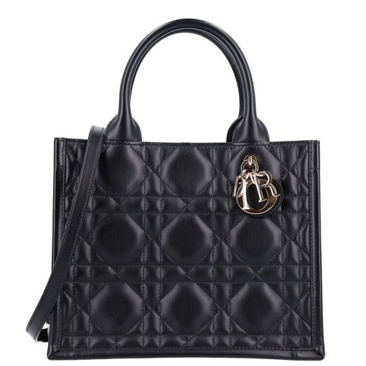 Calfskin Macro Cannage Small Book Tote Black