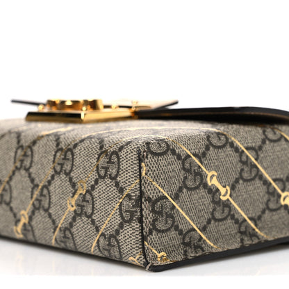 GG Supreme Monogram Calfskin Horsebit Print Mini Padlock Top Handle Shoulder Bag Beige Ebony Light Pink