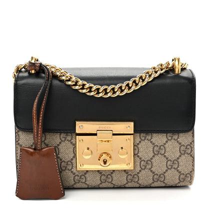 GG Supreme Monogram Calfskin Small Padlock Shoulder Bag Beige Black Cuir