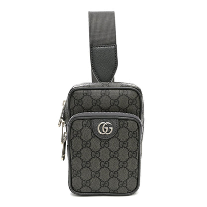 GG Supreme Monogram Textured Dollar Calfskin Mini Ophidia Messenger Grey Black Graphite Grey