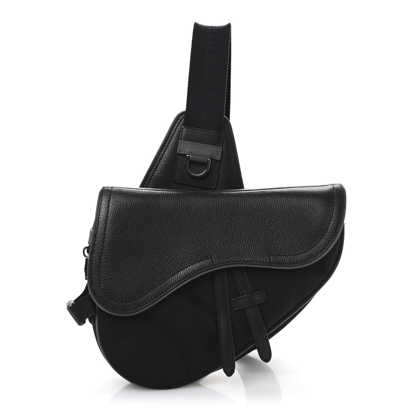 X Sacai Grained Calfskin Technical Fabric Mens Saddle Bag Black