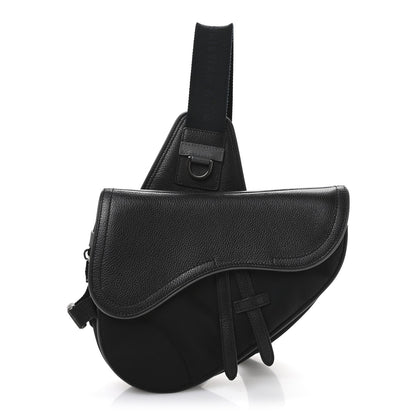 X Sacai Grained Calfskin Technical Fabric Mens Saddle Bag Black