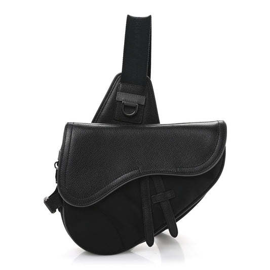 X Sacai Grained Calfskin Technical Fabric Mens Saddle Bag Black
