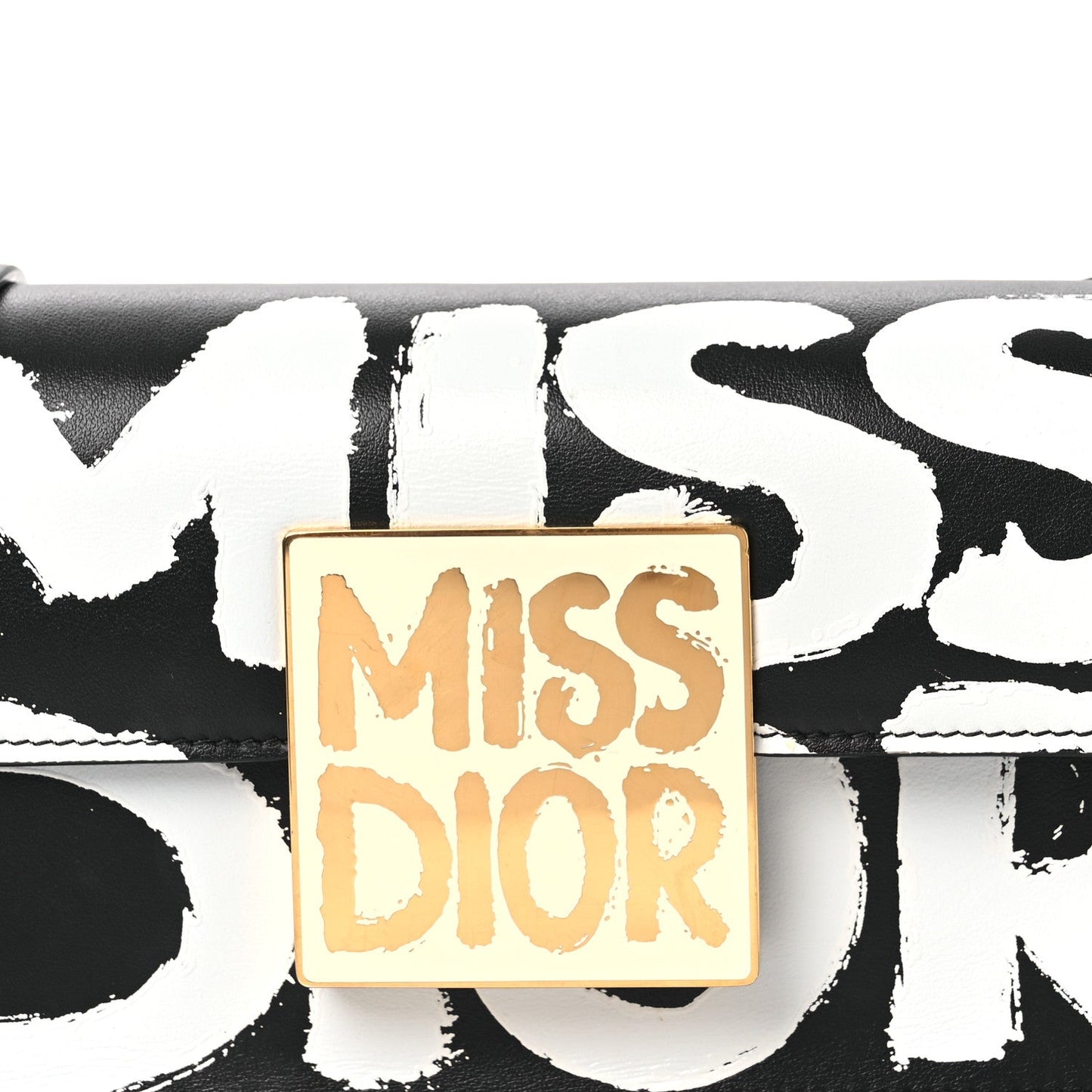 Calfskin Graffiti Printed Miss Dior Flap Black White