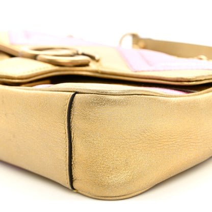 Metallic Calfskin Matelasse Mini GG Marmont Shoulder Bag Gold Pink