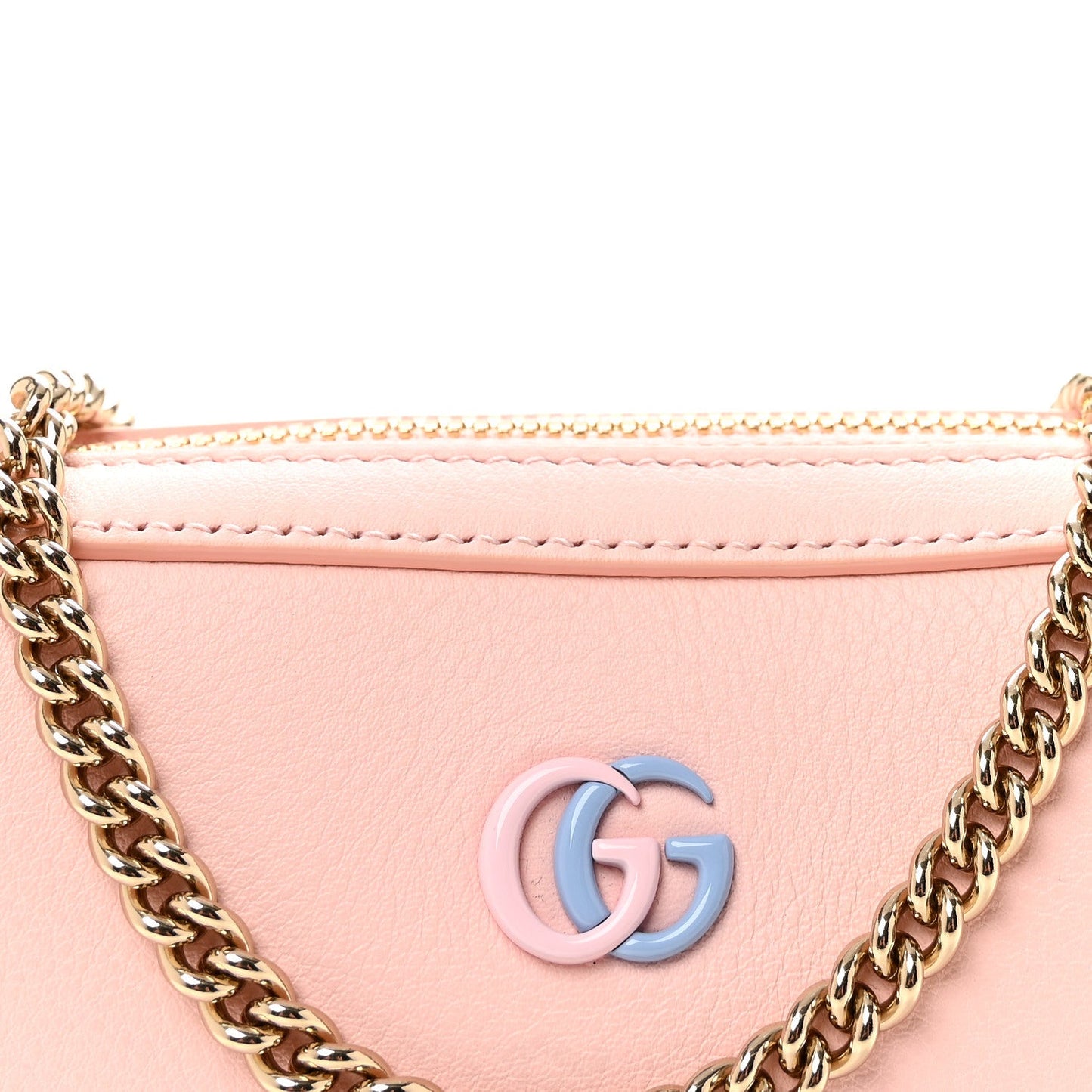 Dollar Calfskin Enamel Super Mini GG Marmont Chain Shoulder Bag Light Pink Blue