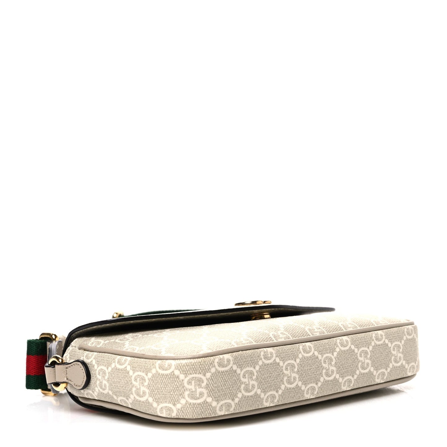 GG Supreme Monogram Textured Dollar Calfskin Web Mini Ophidia Envelope Shoulder Bag Beige Mystic White Oatmeal